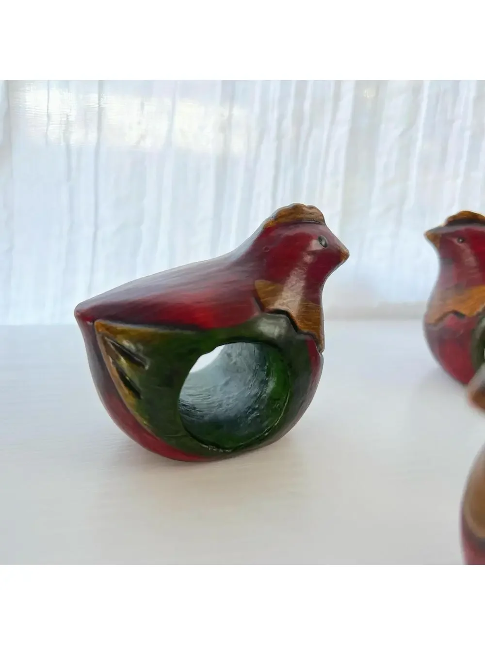 Pier 1 Imports Hand Painted Wood Bird Napkin Rings Set of 4 Red Cardinal Figural
